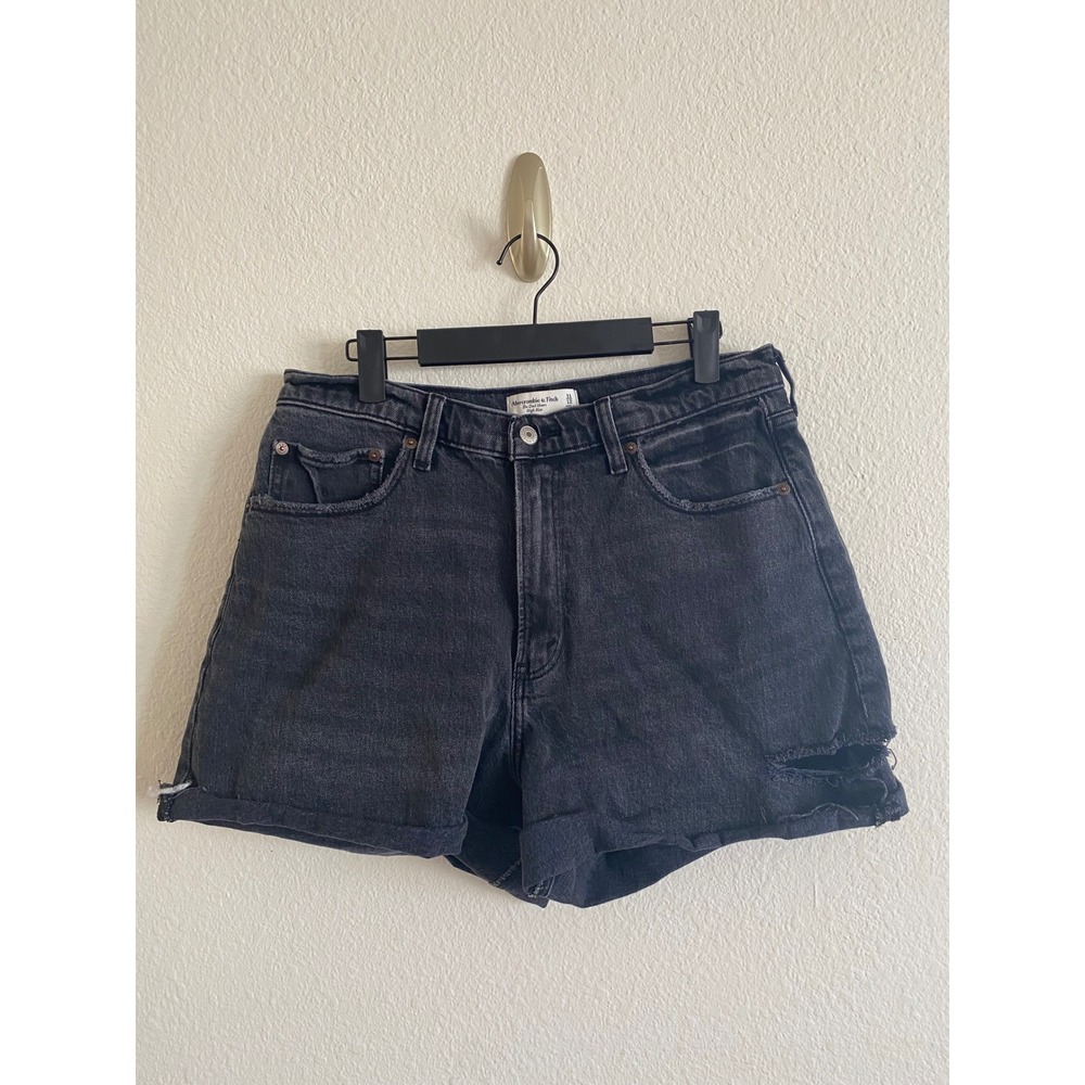 Abercrombie & Fitch Black Denim The Dad Short High Rise Distressed Cutoff 31